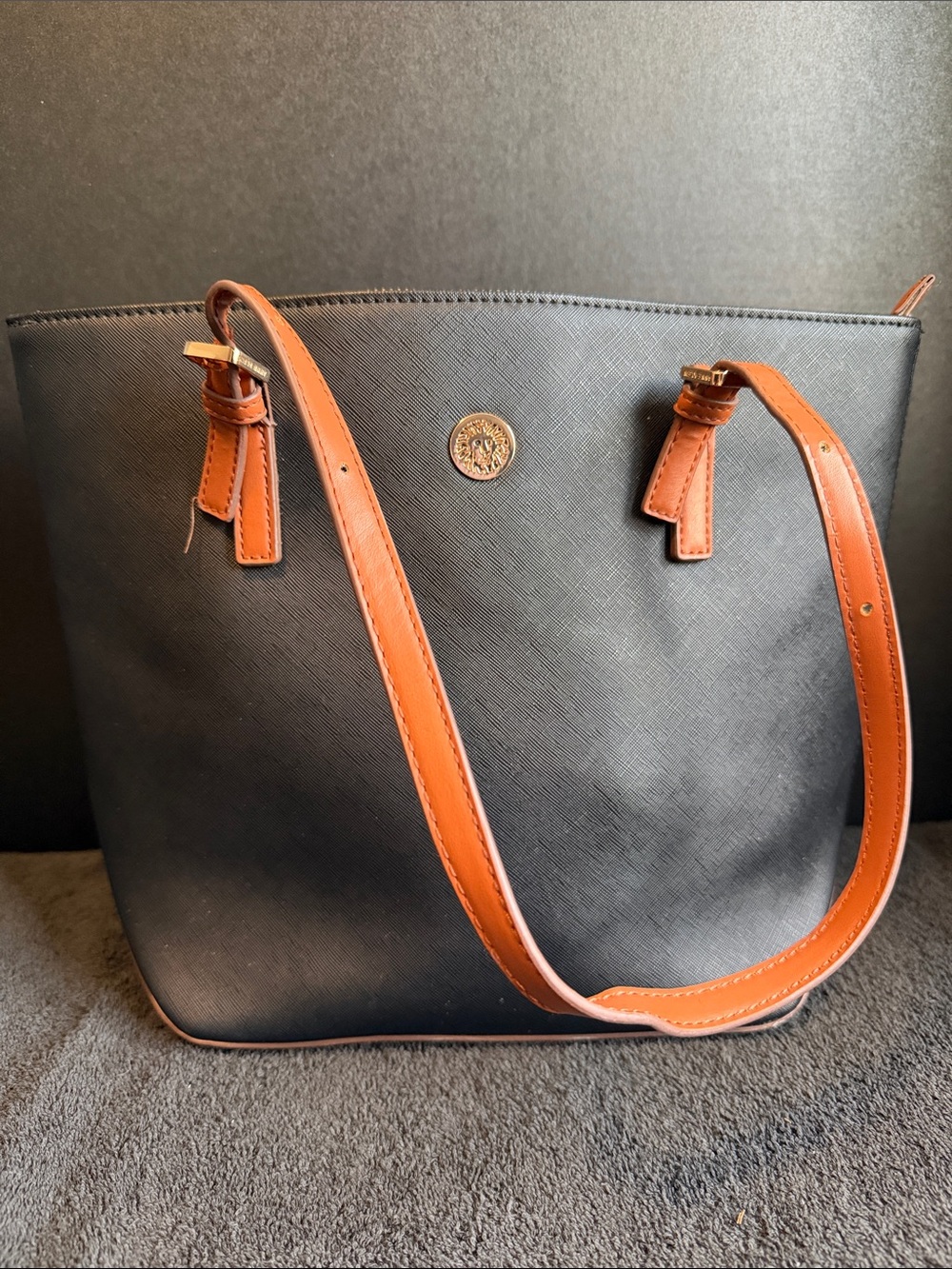 Anne Klein Saffiano Tote black with brown straps